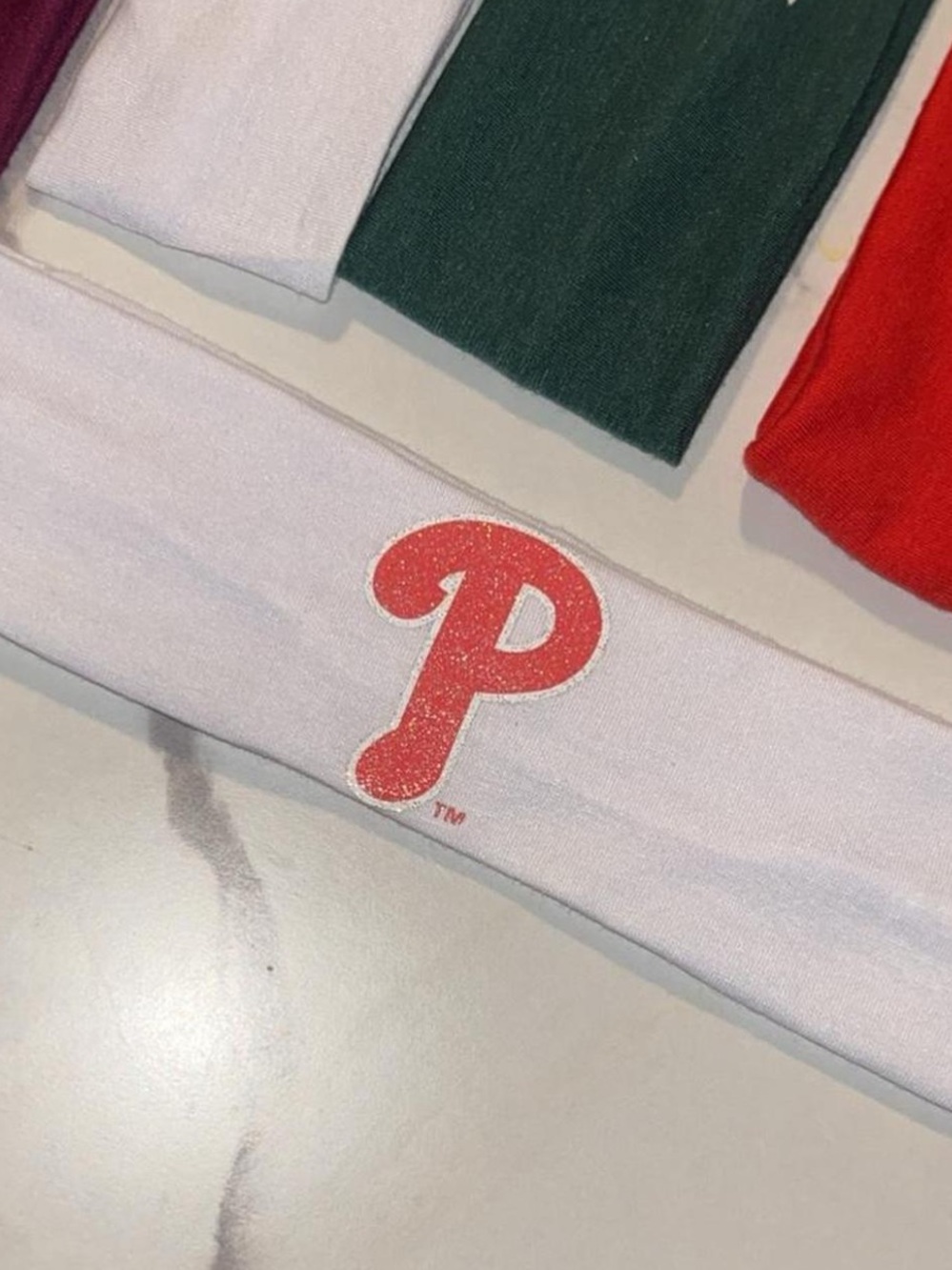 Philadelphia Phillies White Headband with Red Glitter Logo